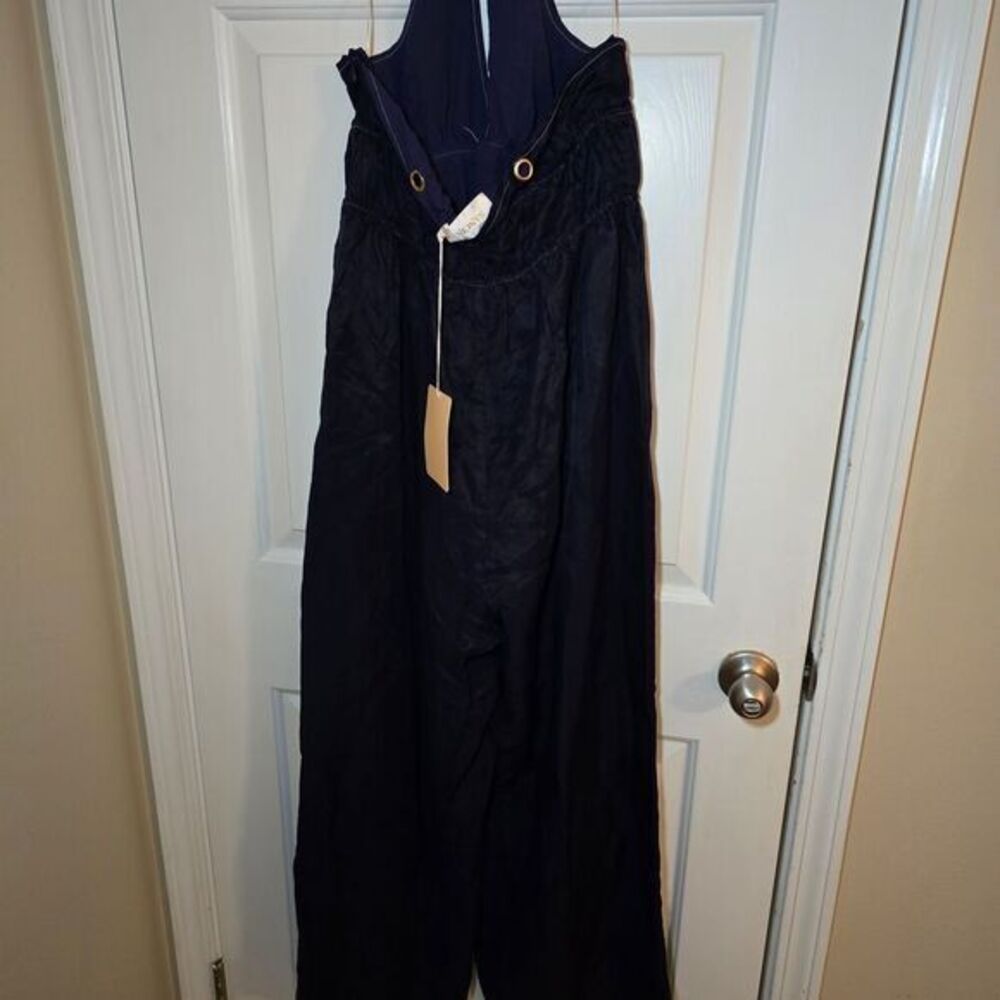 NWT Free People Sancia Navy Blue Halter‎ Wide Leg Jumpsuit Size Small - Picture 6 of 11